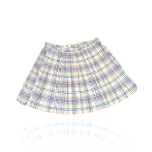 Cali 1850: Pleated Plaid Preppy Mini-Skirt: Purple & White: Large